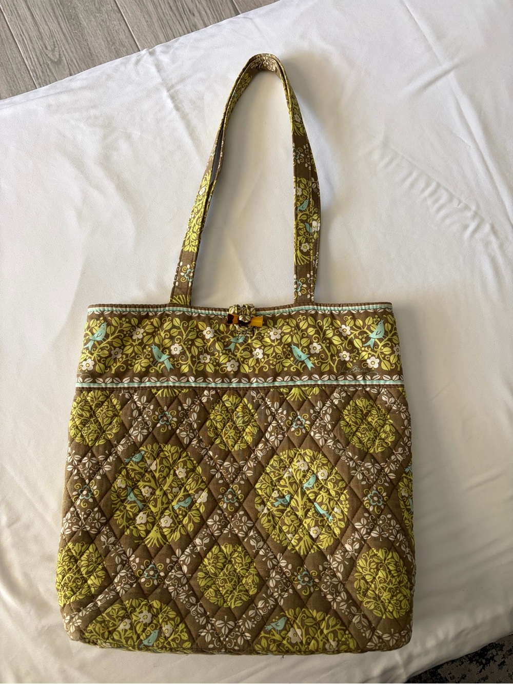 Vera Bradley Quilted Floral Tote in Brown and Yellow